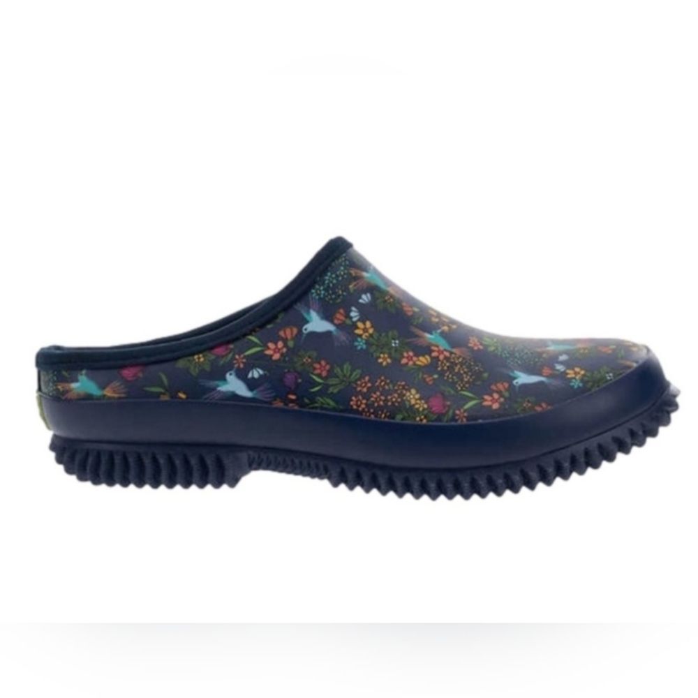 Western Chief Hummingbird Floral Women's Rubber Garden Clog Navy Size 7-10 NIB